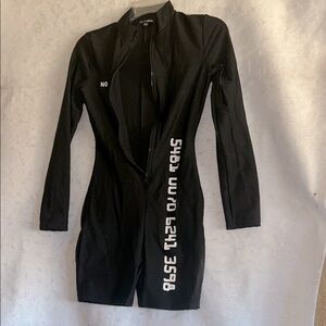 Fashion Nova Black Long Sleeve Graphic Jumpsuit Bodysuit Size S